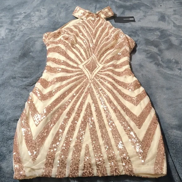 Fashion NOVA rose gold glittery Diva Vibes mini dress size Medium - Picture 7 of 12